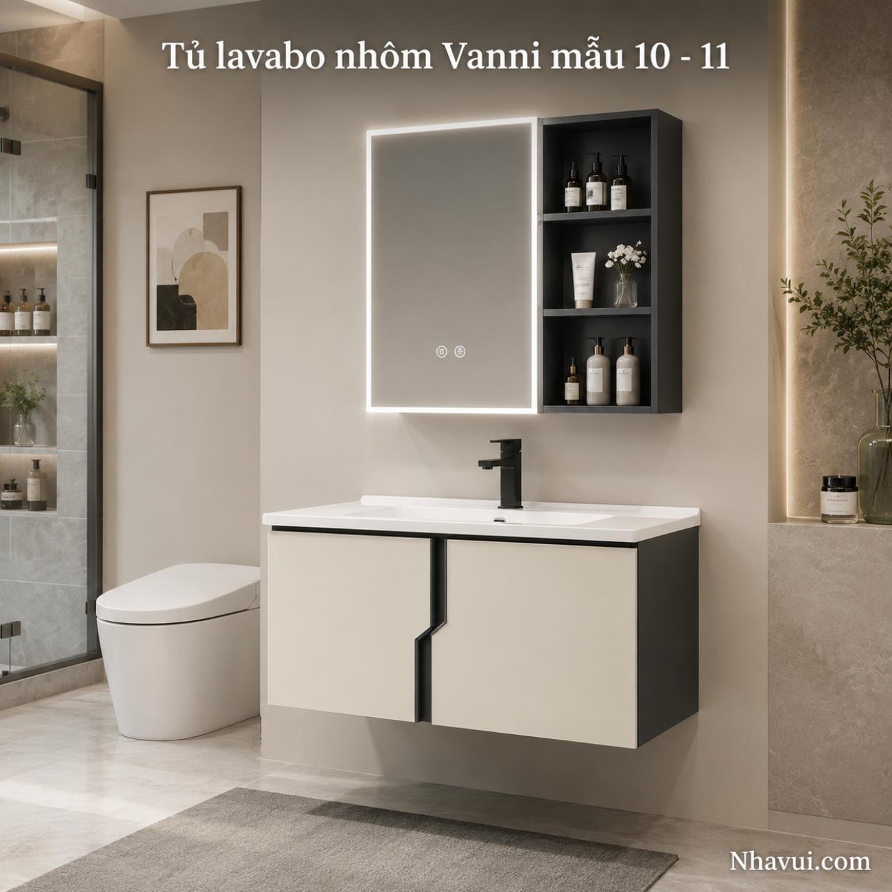 Tủ lavabo nhôm Vanni mẫu 10/11 kèm gương
