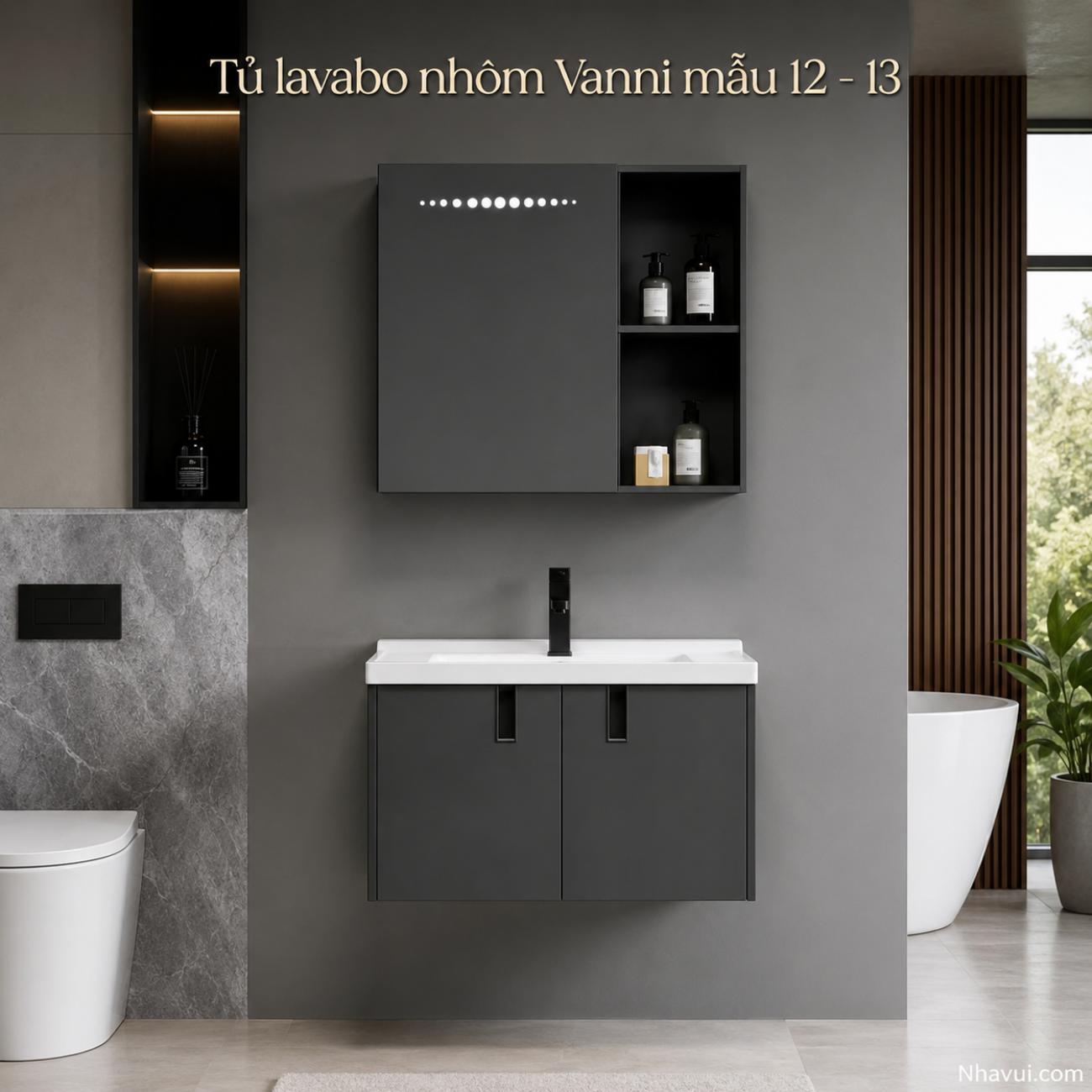 Tủ lavabo nhôm Vanni mẫu 12/13 kèm gương