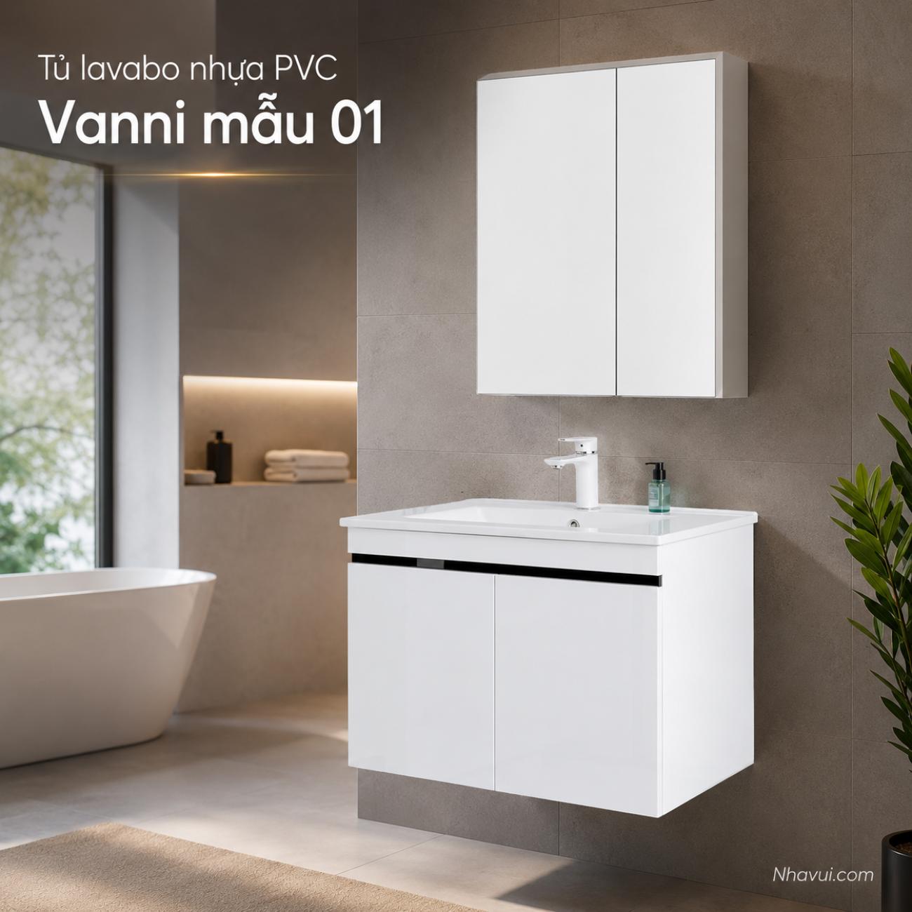 Tủ lavabo nhựa PVC Vanni mẫu 01 sơn bóng 3K