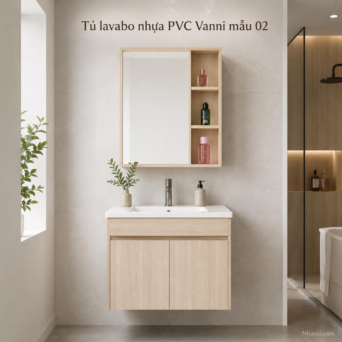 Tủ lavabo nhựa PVC Vanni mẫu 02 cao cấp vân gỗ