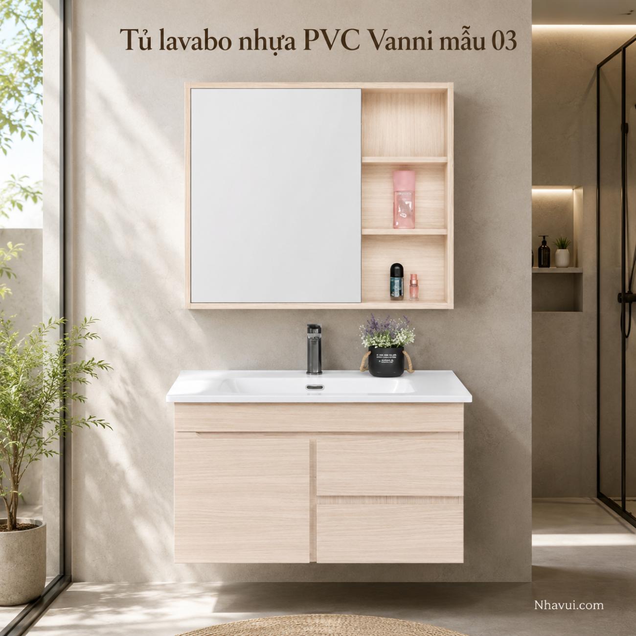 Tủ lavabo nhựa PVC Vanni mẫu 03 cao cấp vân gỗ