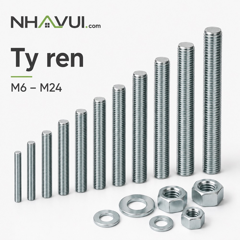 Ty ren M6–M24 chất liệu thép xi mạ, inox 201, inox 304