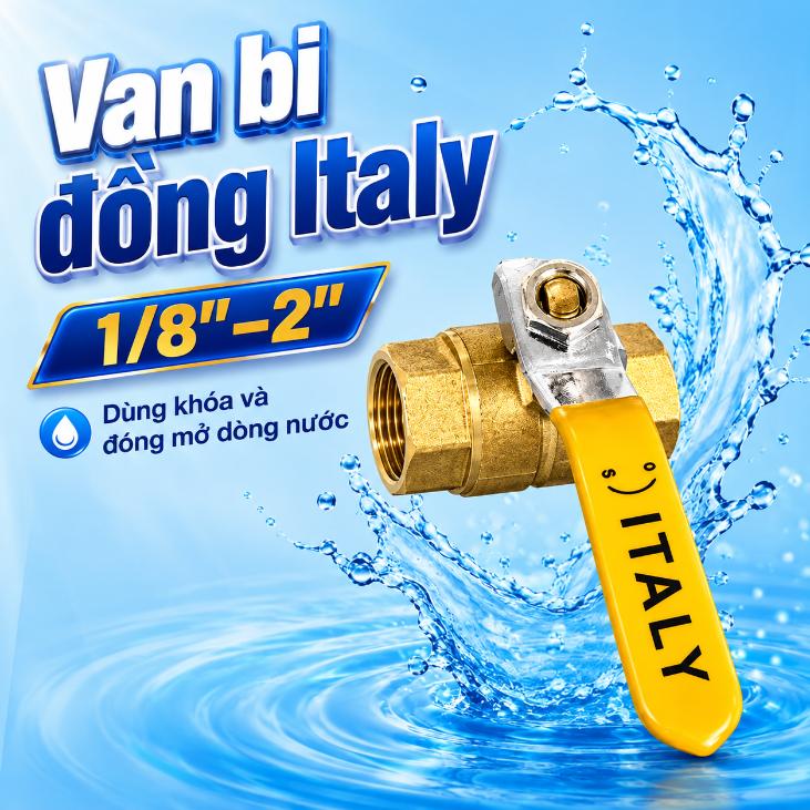 Van bi đồng Italy 1/8"–2" – dùng khóa và đóng mở dòng nước