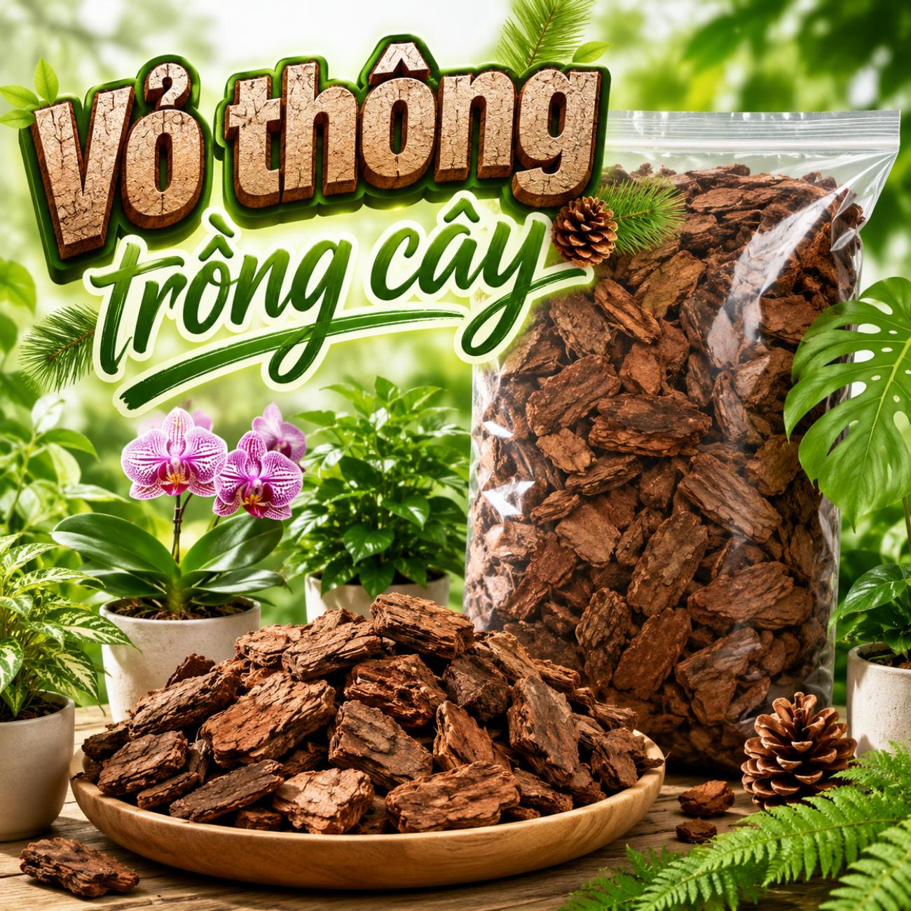 Vỏ thông trồng cây