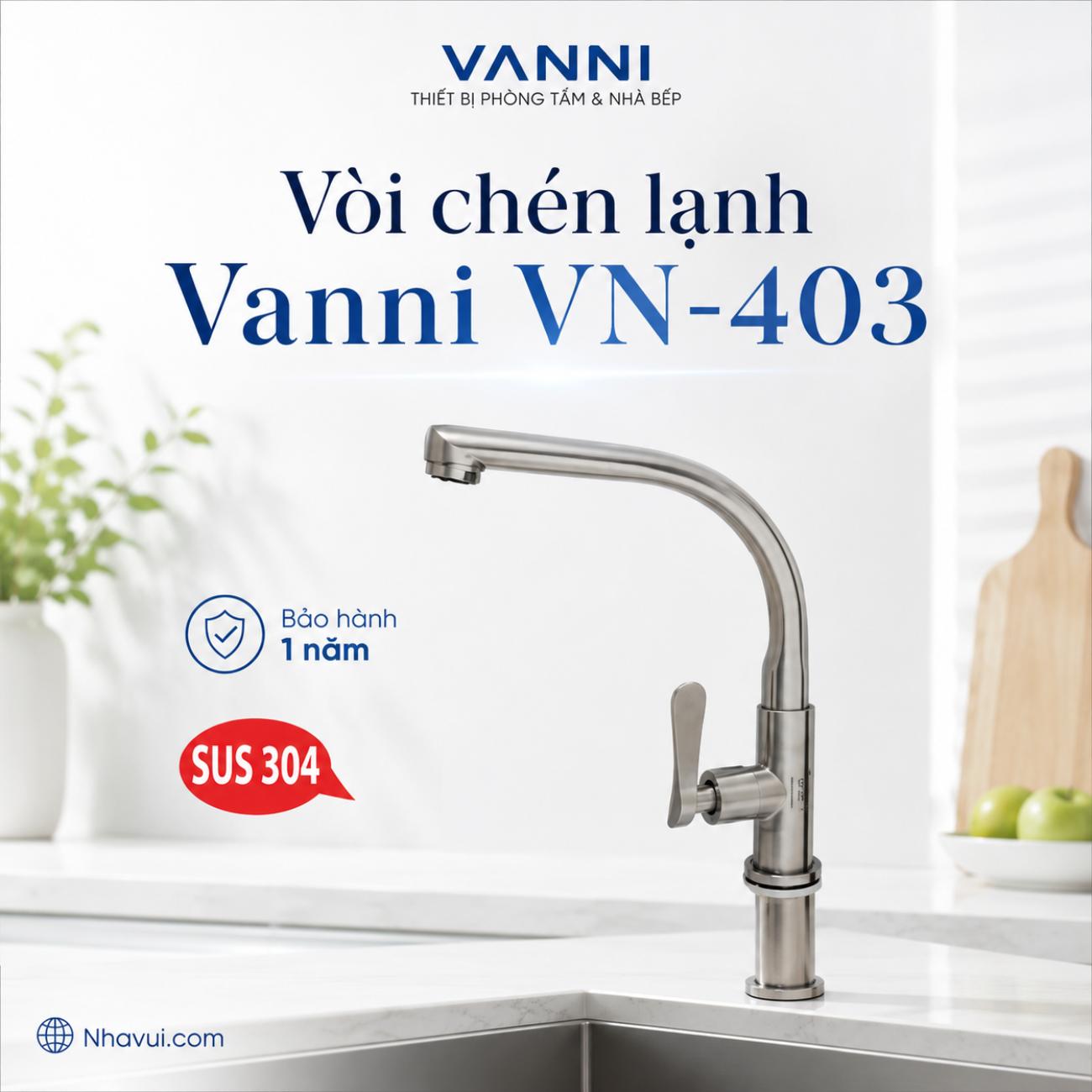 Vòi chén lạnh Vanni VN-403 chất liệu inox SUS 304