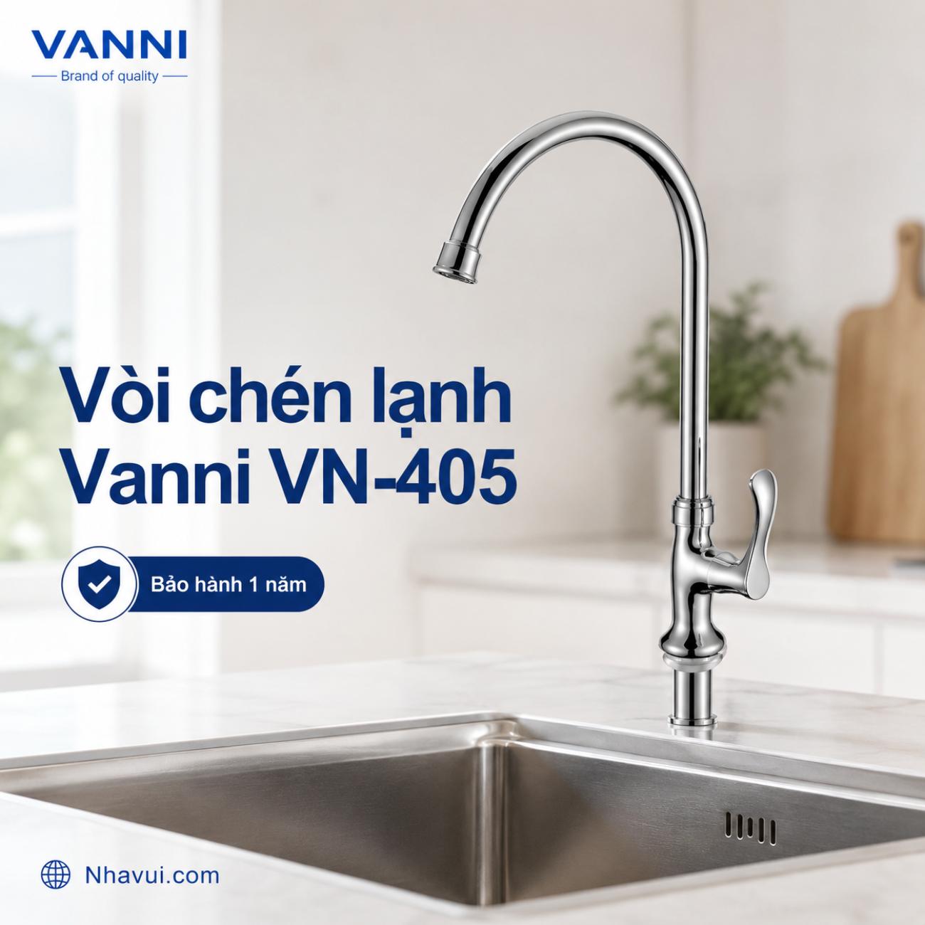 Vòi chén lạnh Vanni VN-405 chất liệu đồng thau mạ crome