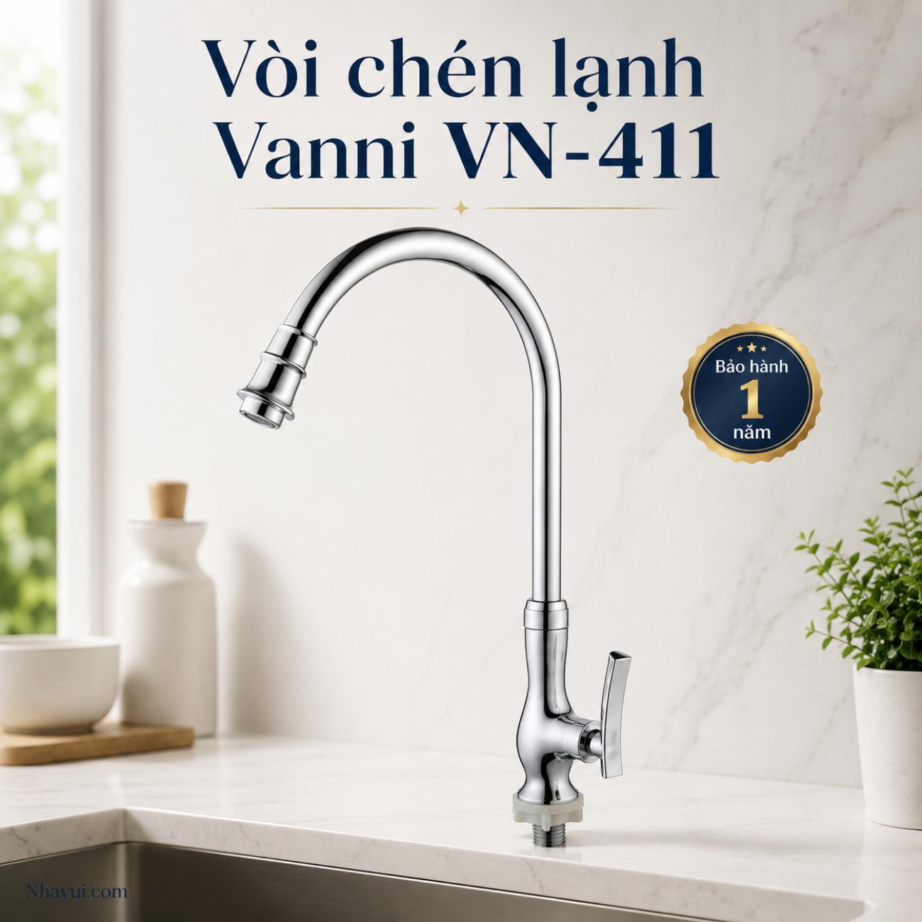 Vòi chén lạnh Vanni VN-411 chất liệu đồng thau mạ crome