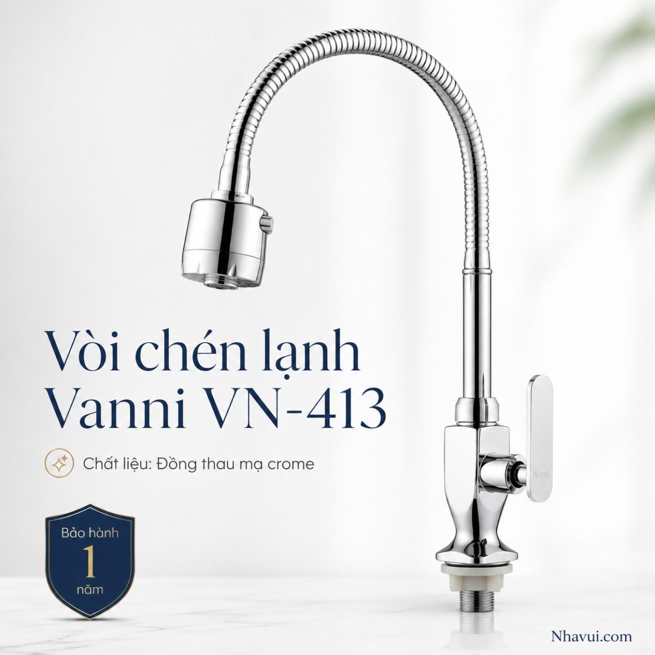 Vòi chén lạnh Vanni VN-413 chất liệu đồng thau mạ crome