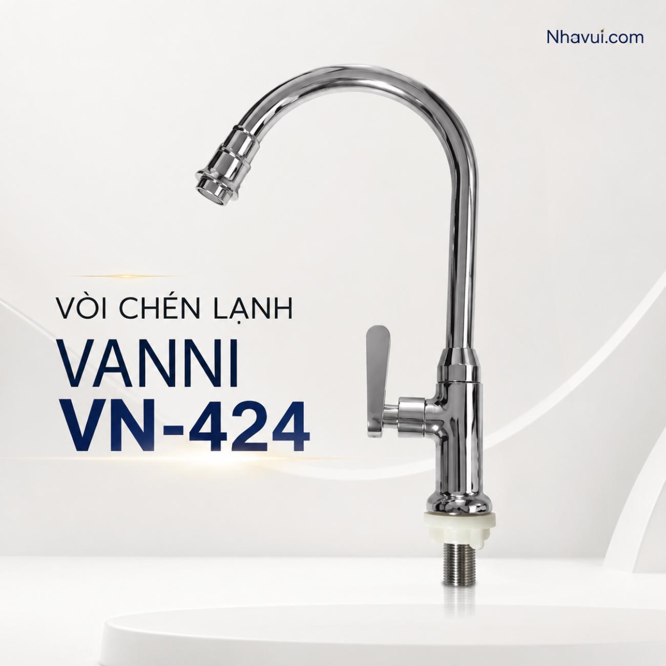 Vòi chén lạnh Vanni VN-424 thân cao cong đồng thau mạ crome