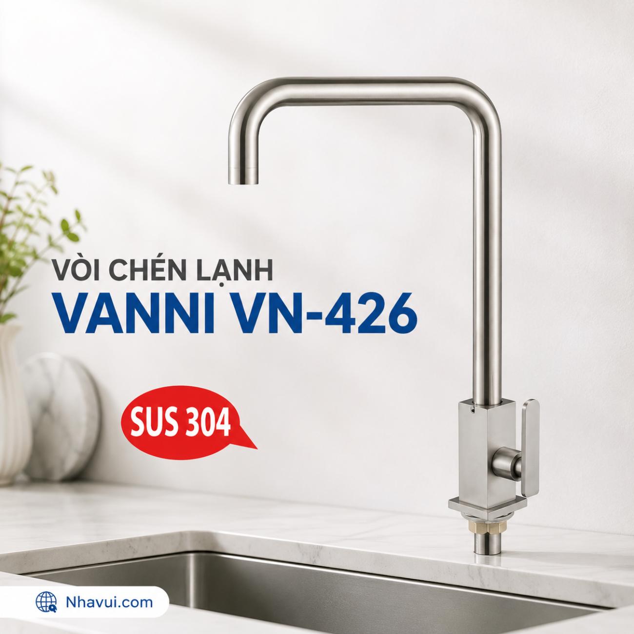 Vòi chén lạnh Vanni VN-426 inox SUS 304 thân vuông cổ cao