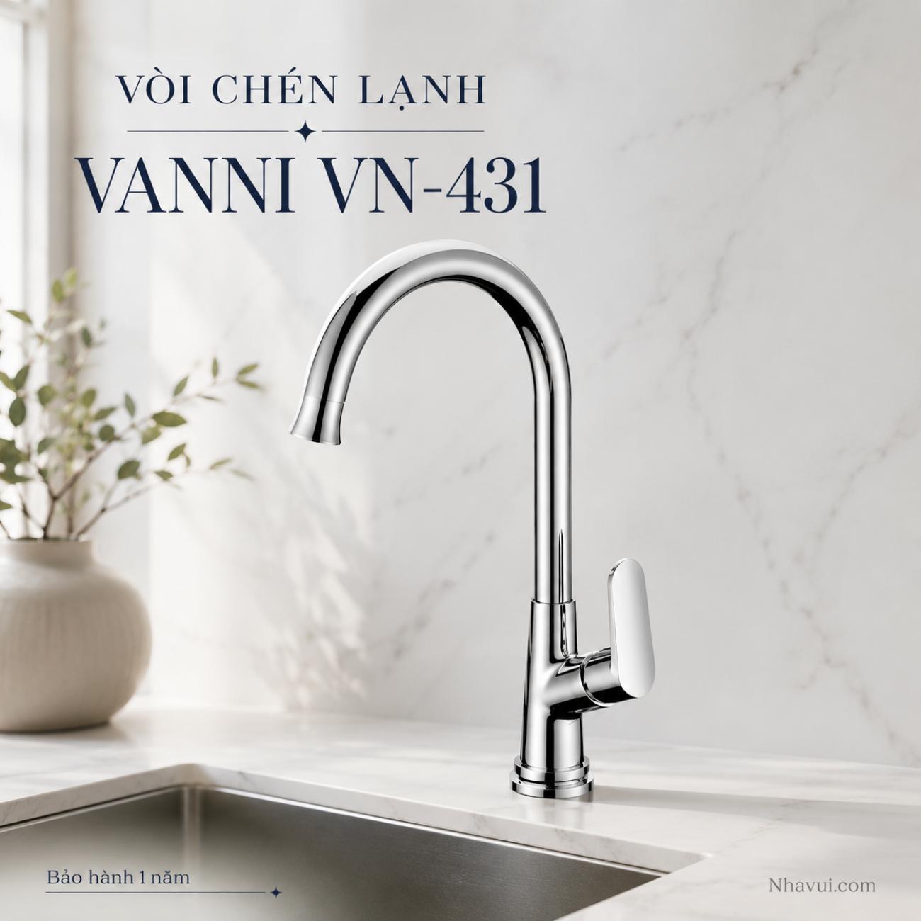 Vòi chén lạnh Vanni VN-431 inox SUS 304 cổ cong cần gạt bên