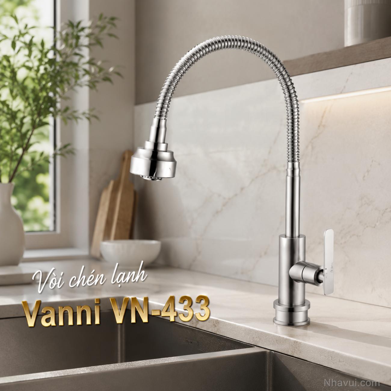 Vòi chén lạnh Vanni VN-433 chất liệu inox SUS 304 cổ mềm màu crome
