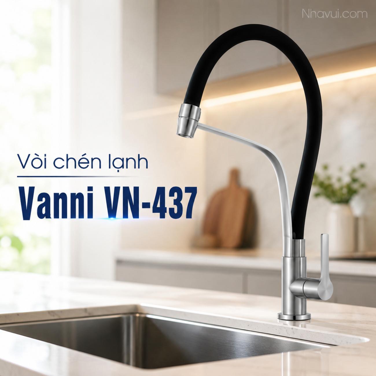 Vòi chén lạnh Vanni VN-437 chất liệu inox 304 cổ mềm màu đen phối crome