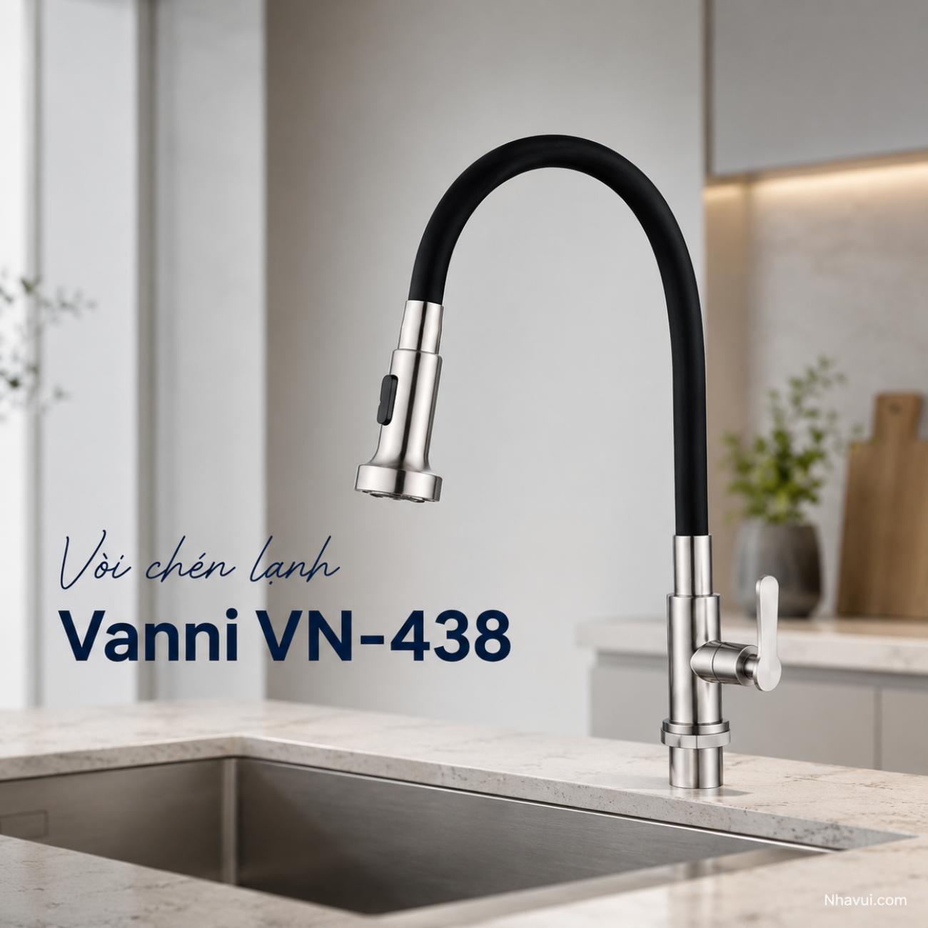 Vòi chén lạnh Vanni VN-438 chất liệu inox 304 cổ mềm màu đen phối crome