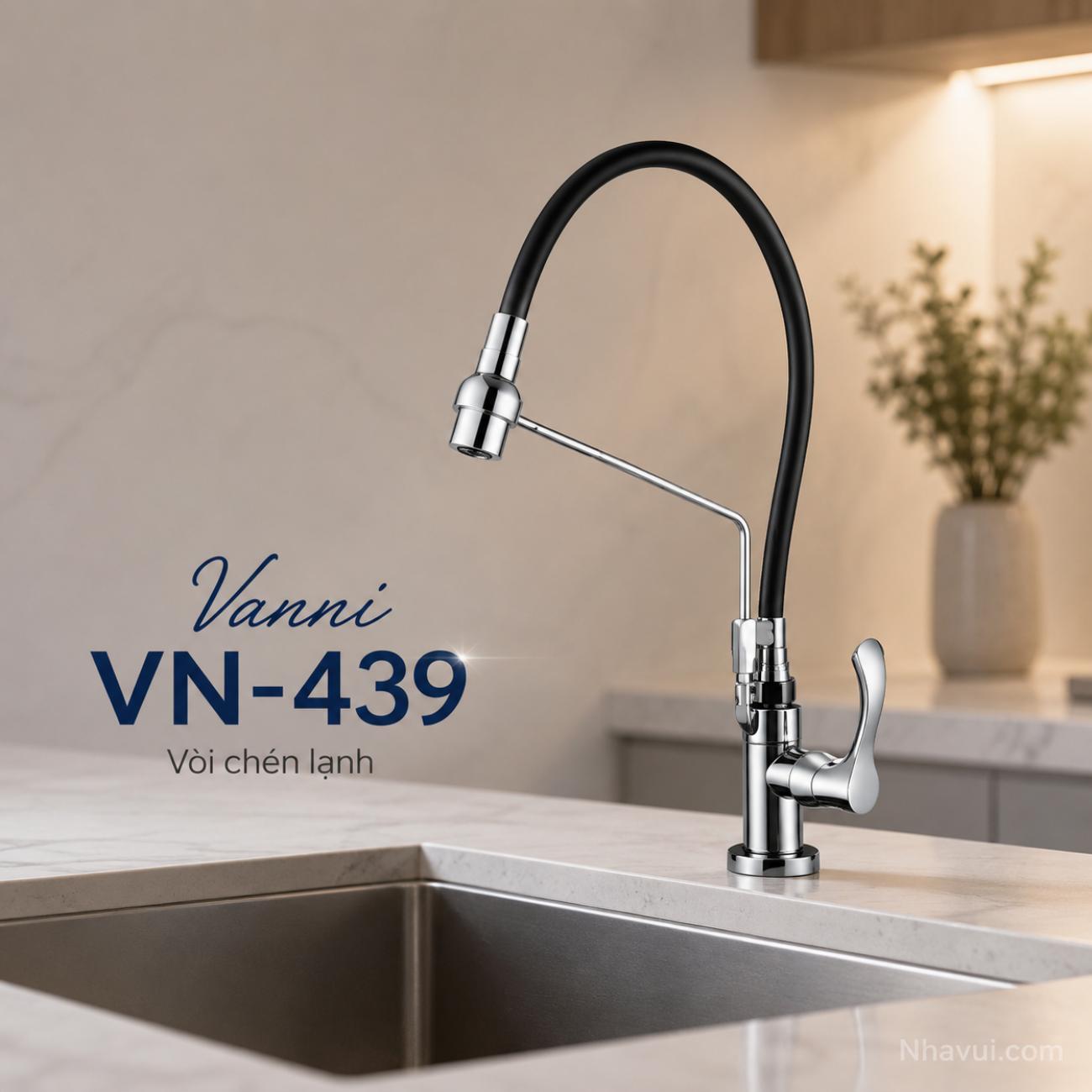 Vòi chén lạnh Vanni VN-439 chất liệu đồng thau mạ crome cổ mềm