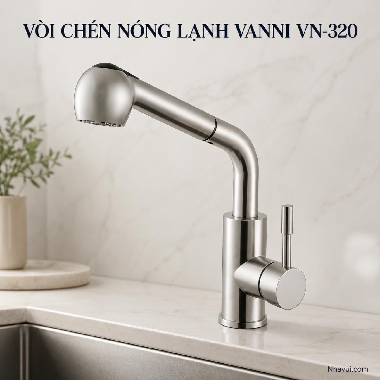 Vòi chén nóng lạnh rút dây Vanni VN-320 chất liệu inox SUS 304 mạ crome