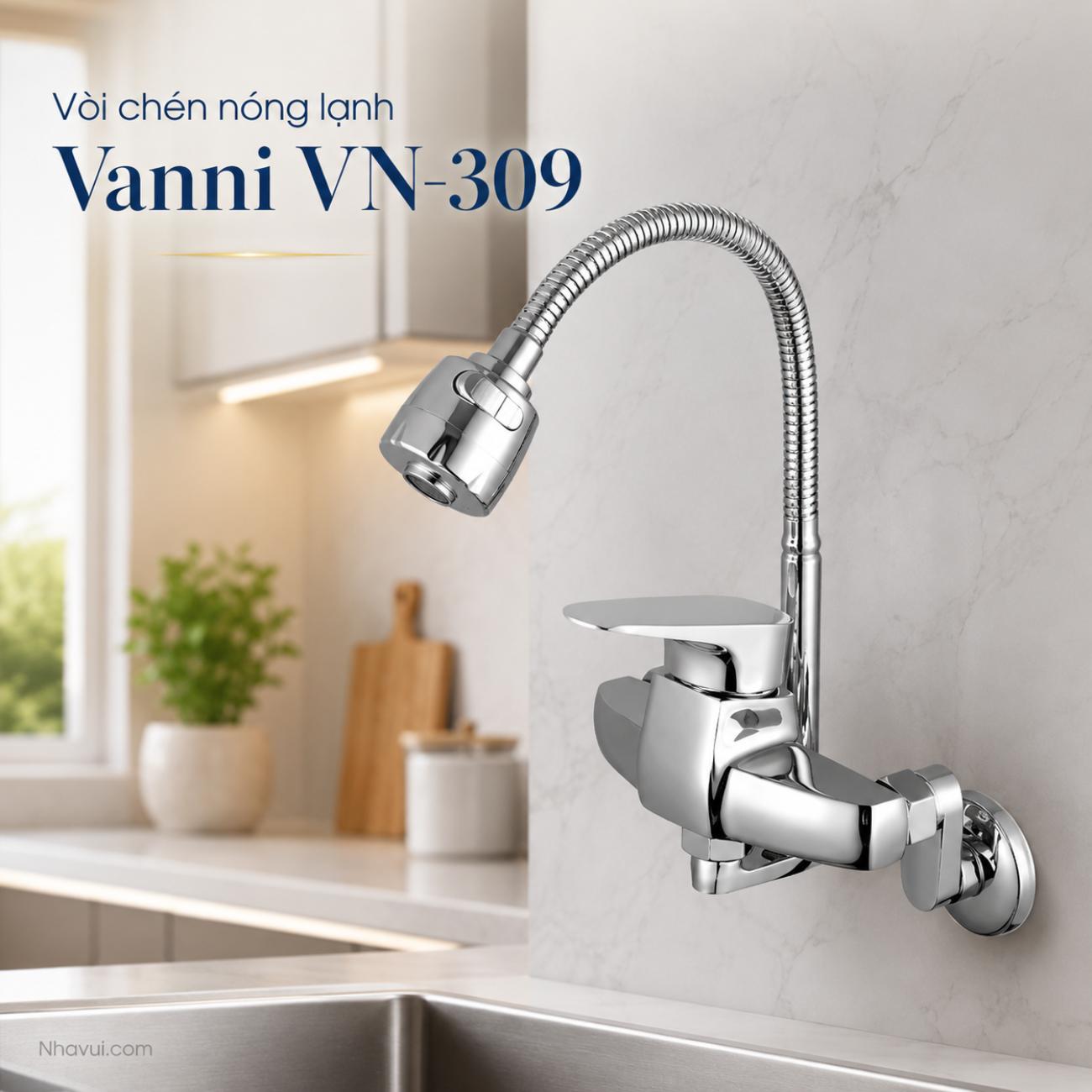 Vòi chén nóng lạnh Vanni VN-309 đồng thau mạ crome cần mềm