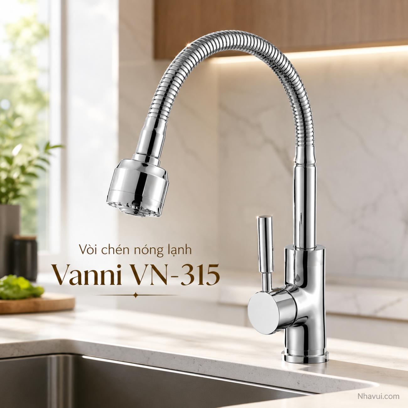 Vòi chén nóng lạnh Vanni VN-315 đồng thau mạ crome cần mềm