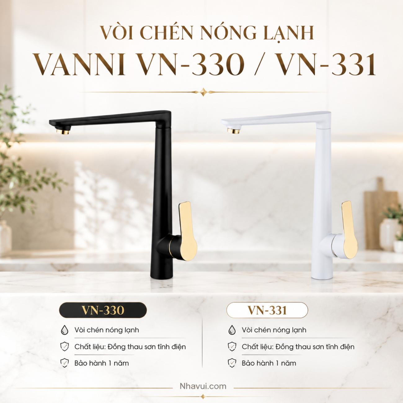 Vòi chén nóng lạnh Vanni VN-330/VN-331 chất liệu đồng thau sơn tĩnh điện