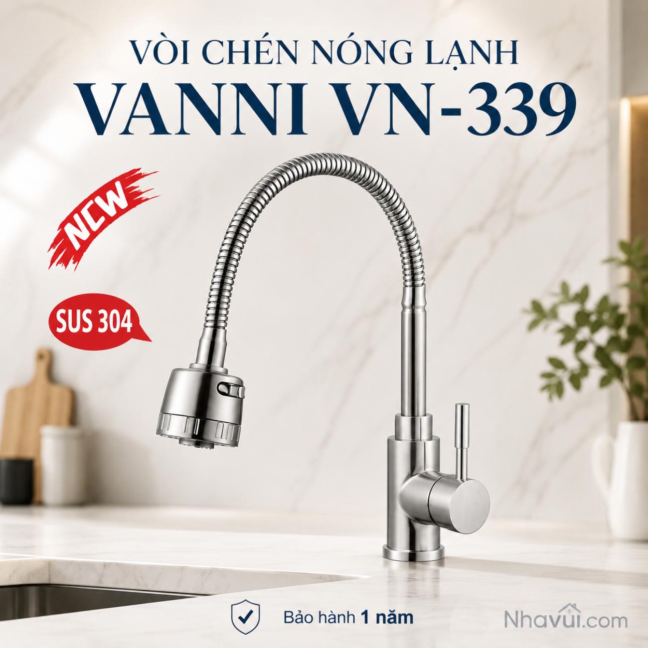 Vòi chén nóng lạnh Vanni VN-339 chất liệu inox SUS 304
