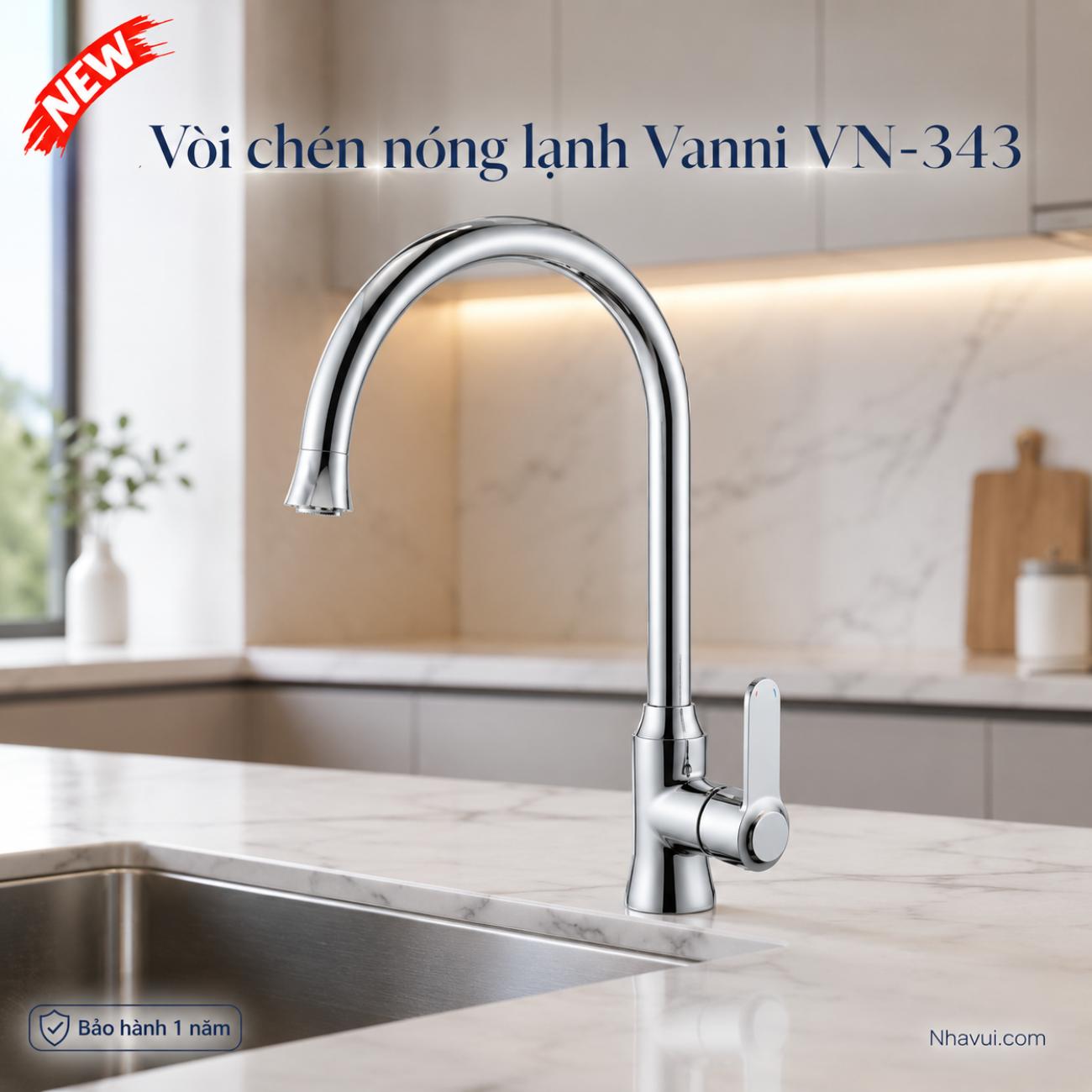 Vòi chén nóng lạnh Vanni VN-343 chất liệu đồng thau mạ crome