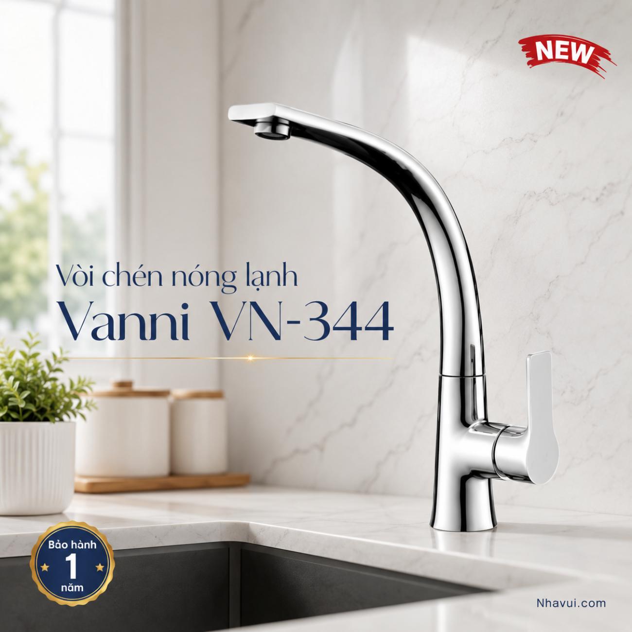 Vòi chén nóng lạnh Vanni VN-344 chất liệu đồng thau mạ crome