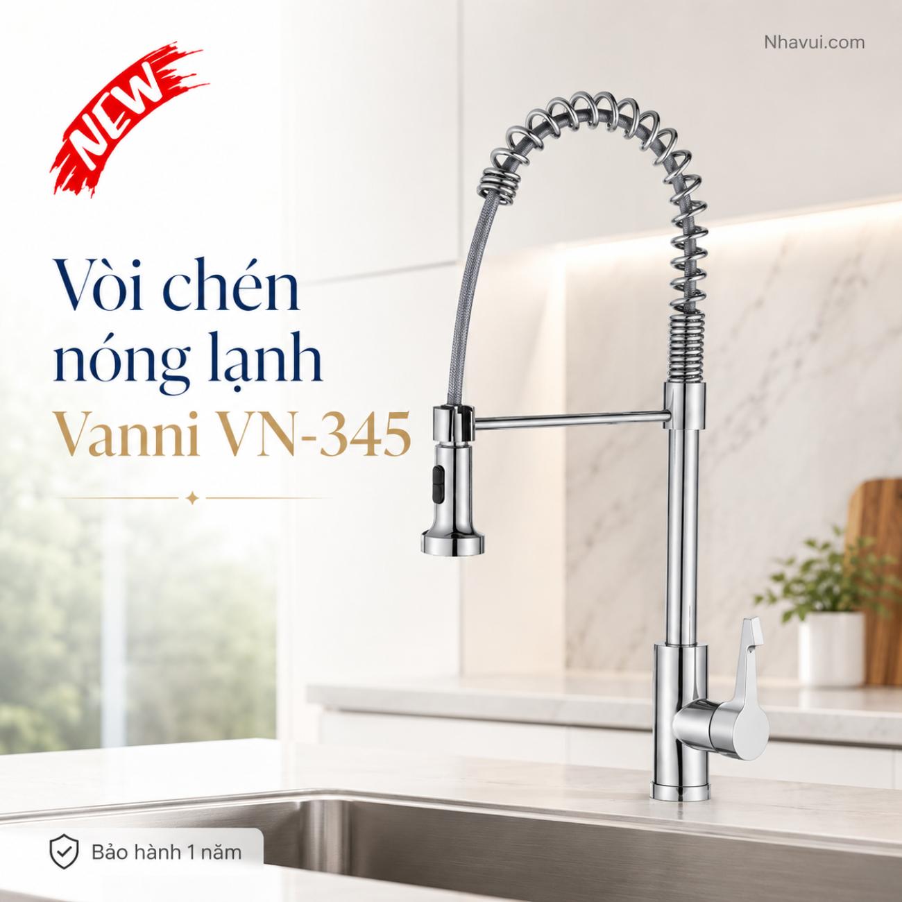 Vòi chén nóng lạnh Vanni VN-345 chất liệu đồng thau mạ crome