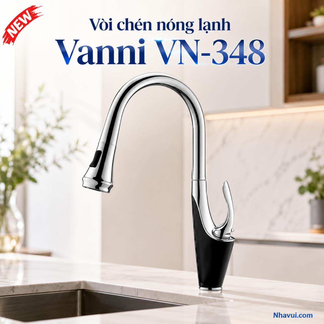 Vòi chén nóng lạnh Vanni VN-348 chất liệu đồng thau mạ crome