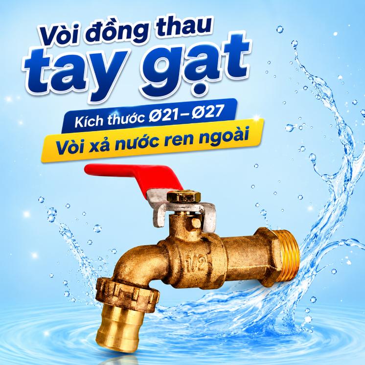 Vòi đồng thau tay gạt Ø21–Ø27 – vòi xả nước ren ngoài