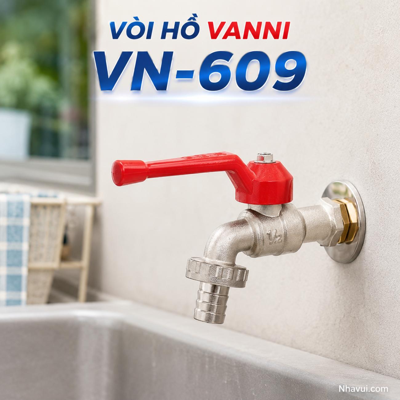 Vòi hồ Vanni VN-609 đồng thau tay gạt đỏ Ø21/Ø27