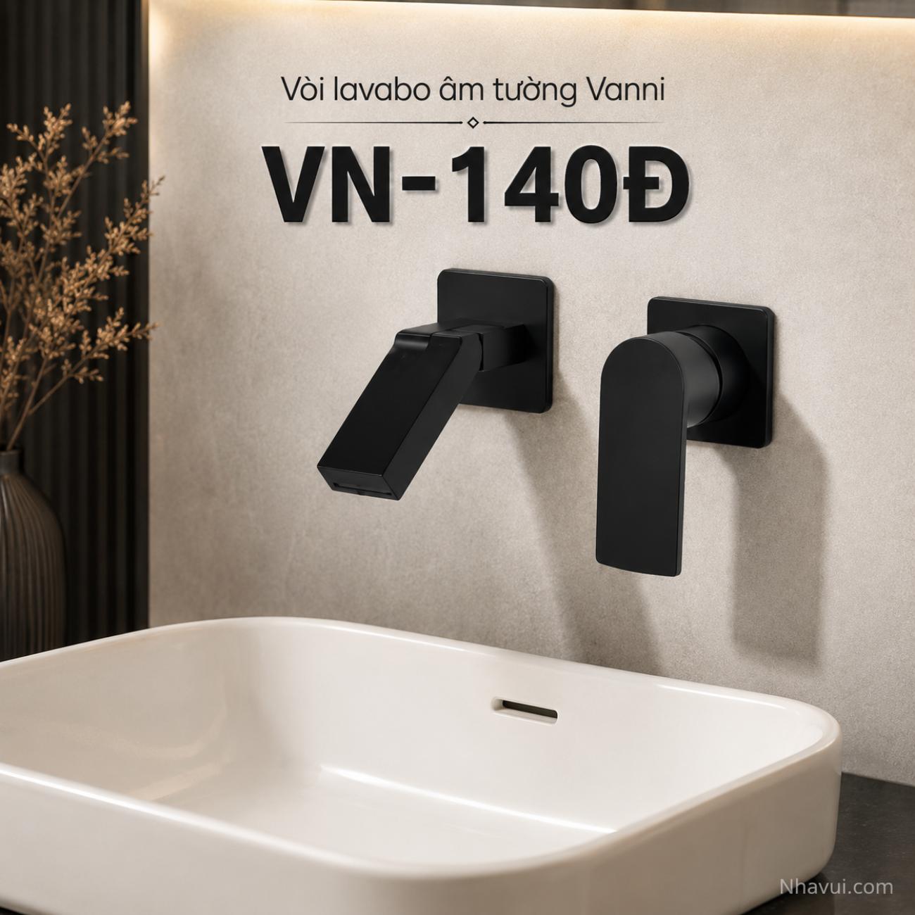 Vòi lavabo âm tường nóng lạnh Vanni VN-140Đ đồng thau nano đen