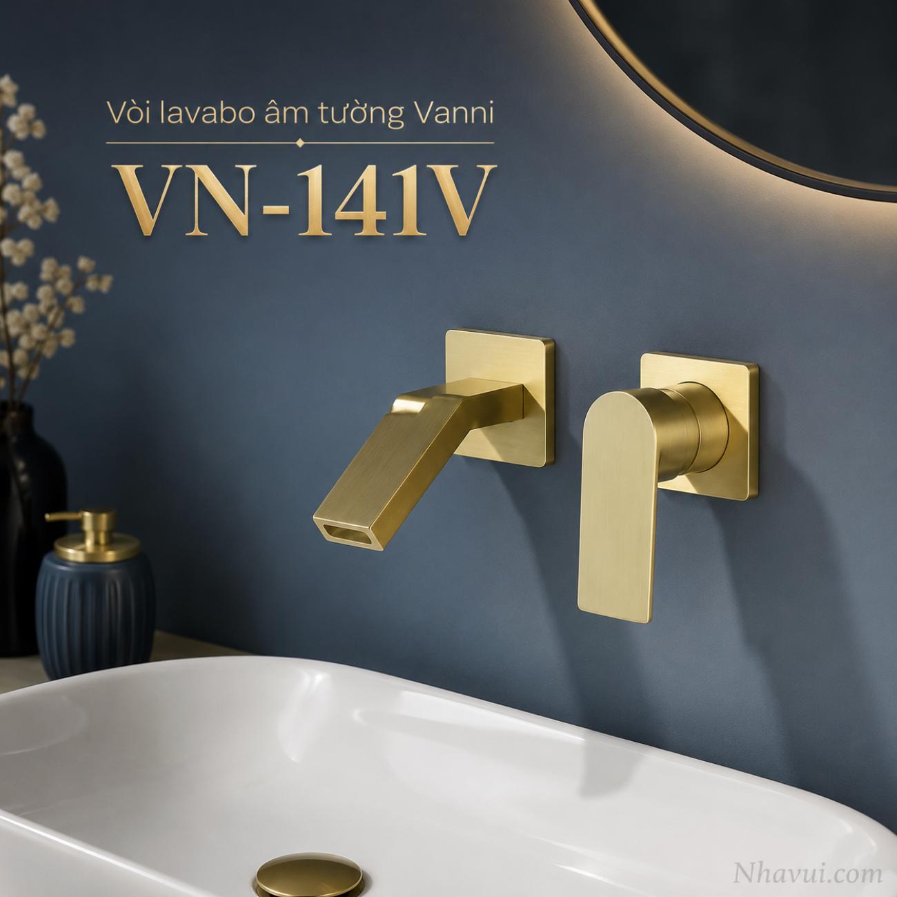 Vòi lavabo âm tường nóng lạnh Vanni VN-141V đồng thau mạ vàng
