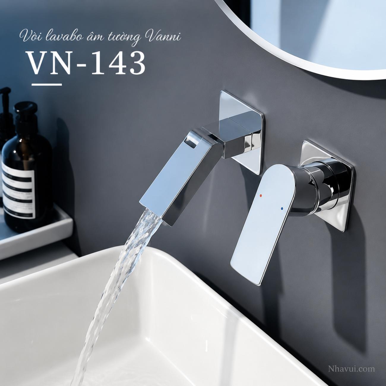 Vòi lavabo âm tường nóng lạnh Vanni VN-143 đồng thau mạ crome