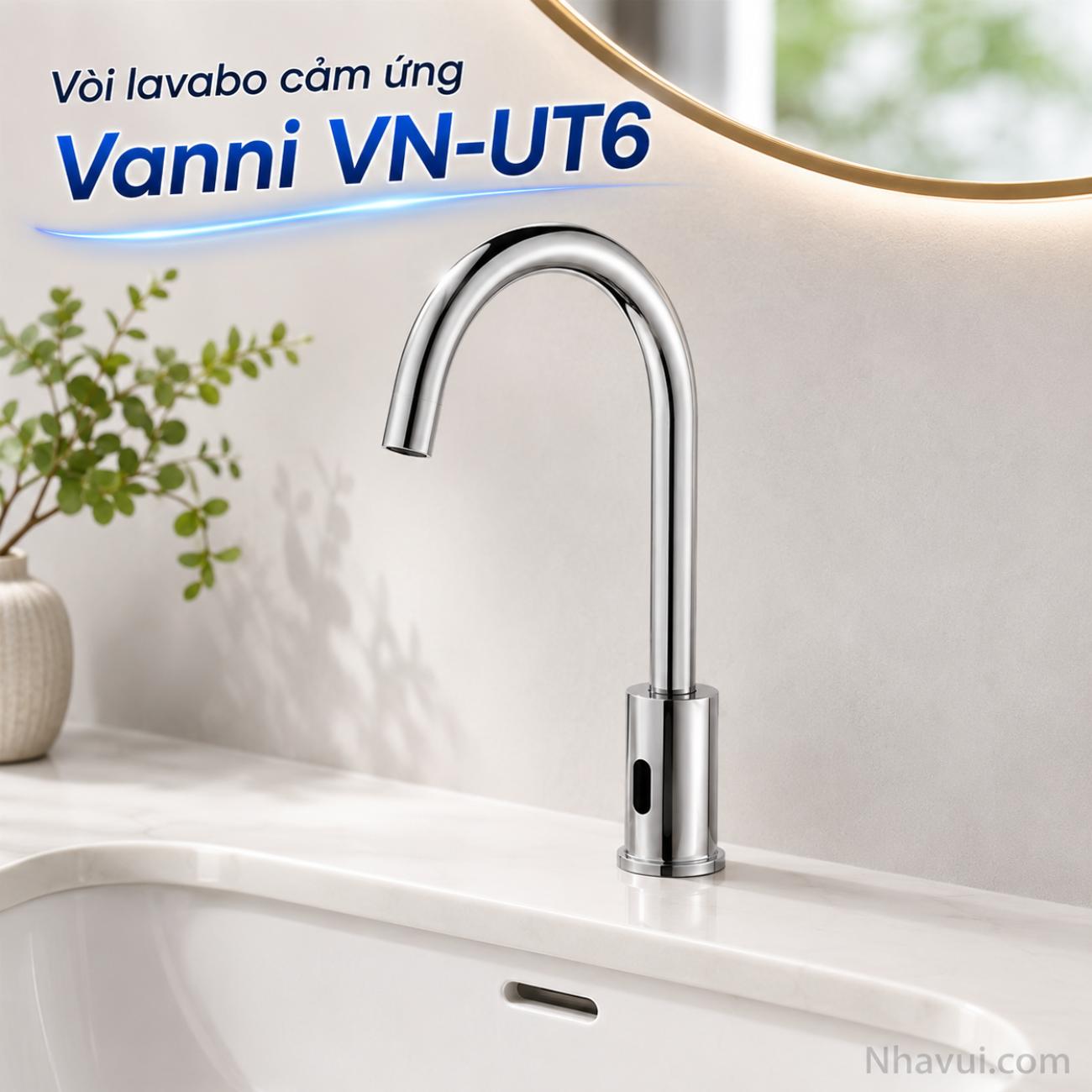 Vòi lavabo cảm ứng Vanni VN-UT6 cổ cong đồng thau mạ crome