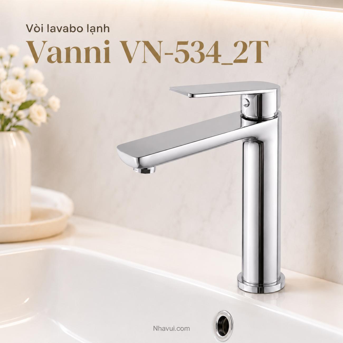 Vòi lavabo lạnh Vanni VN-534_2T inox bóng thân cao