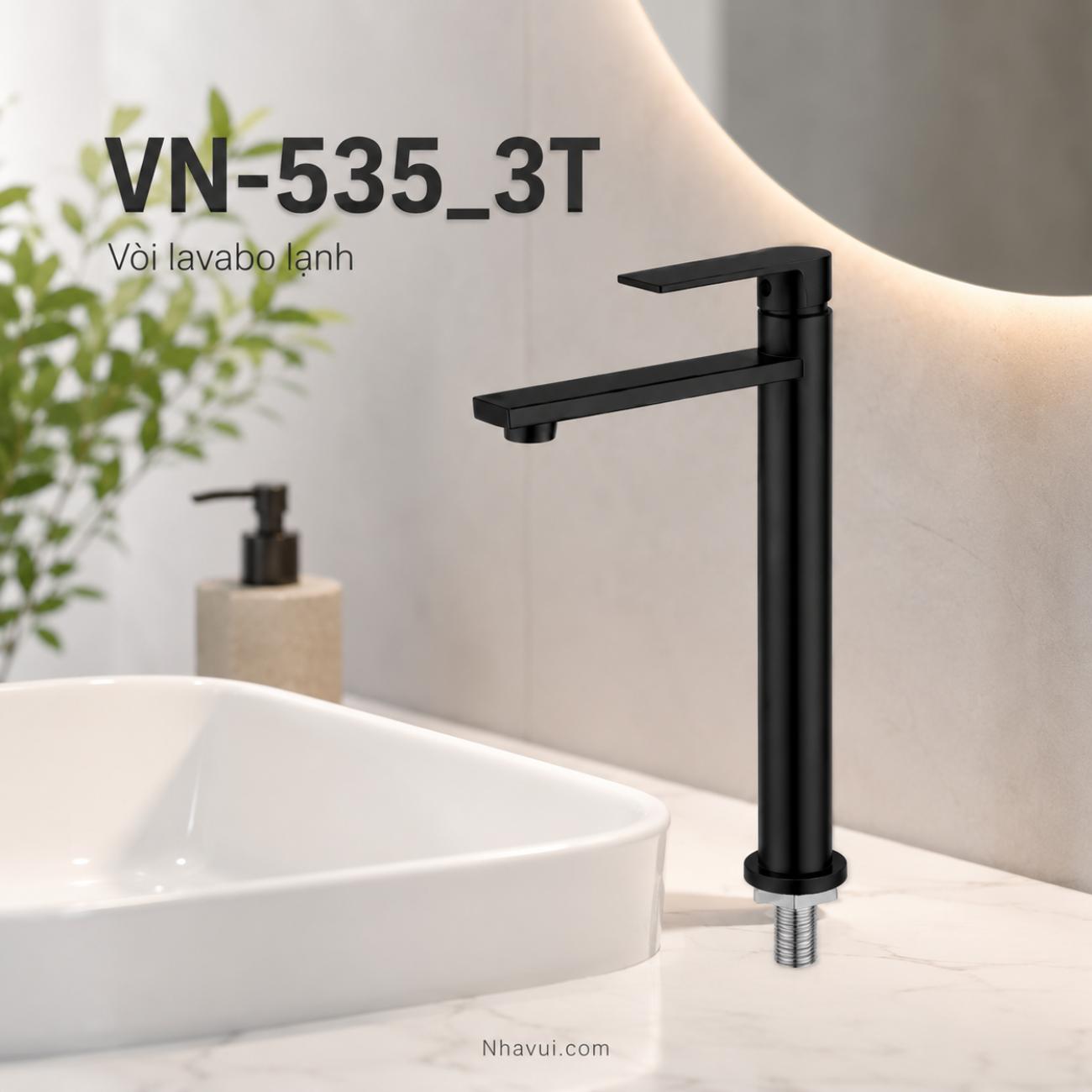 Vòi lavabo lạnh Vanni VN-535_3T inox 304 màu đen