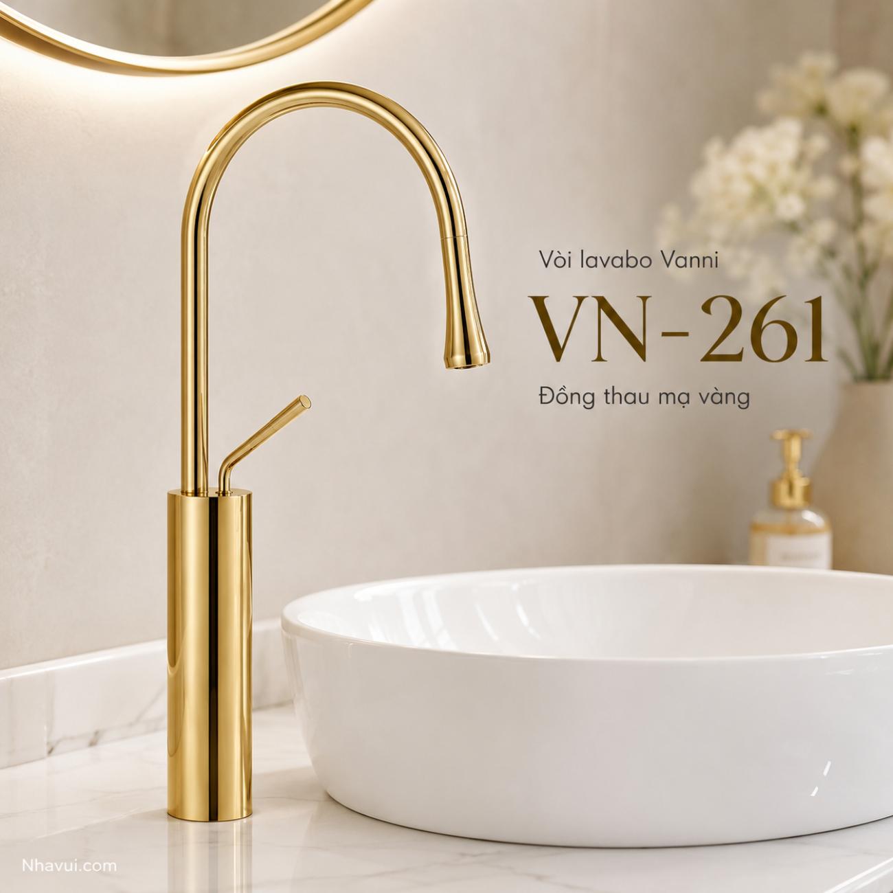 Vòi lavabo nóng lạnh cổ cao Vanni VN-261 VN-262 VN-263 đồng thau mạ vàng, sơn tĩnh điện, mạ crome