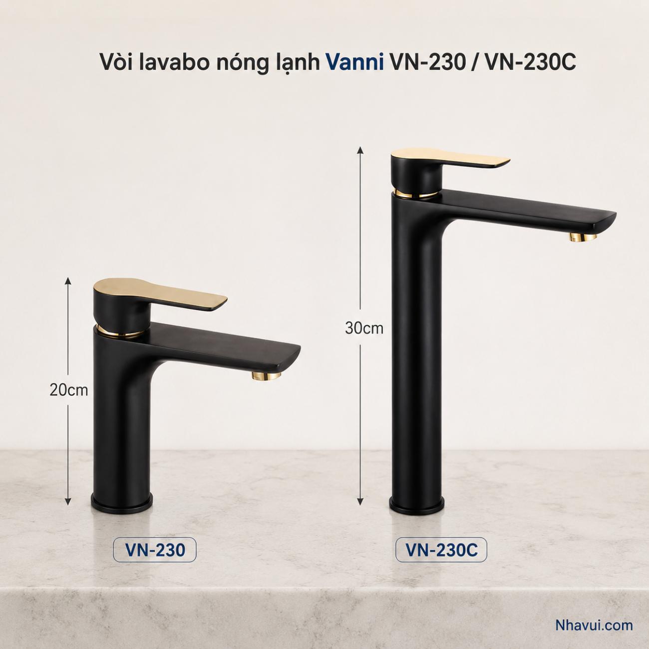 Vòi lavabo nóng lạnh Vanni VN-230 / VN-230C chất liệu đồng thau sơn tĩnh điện