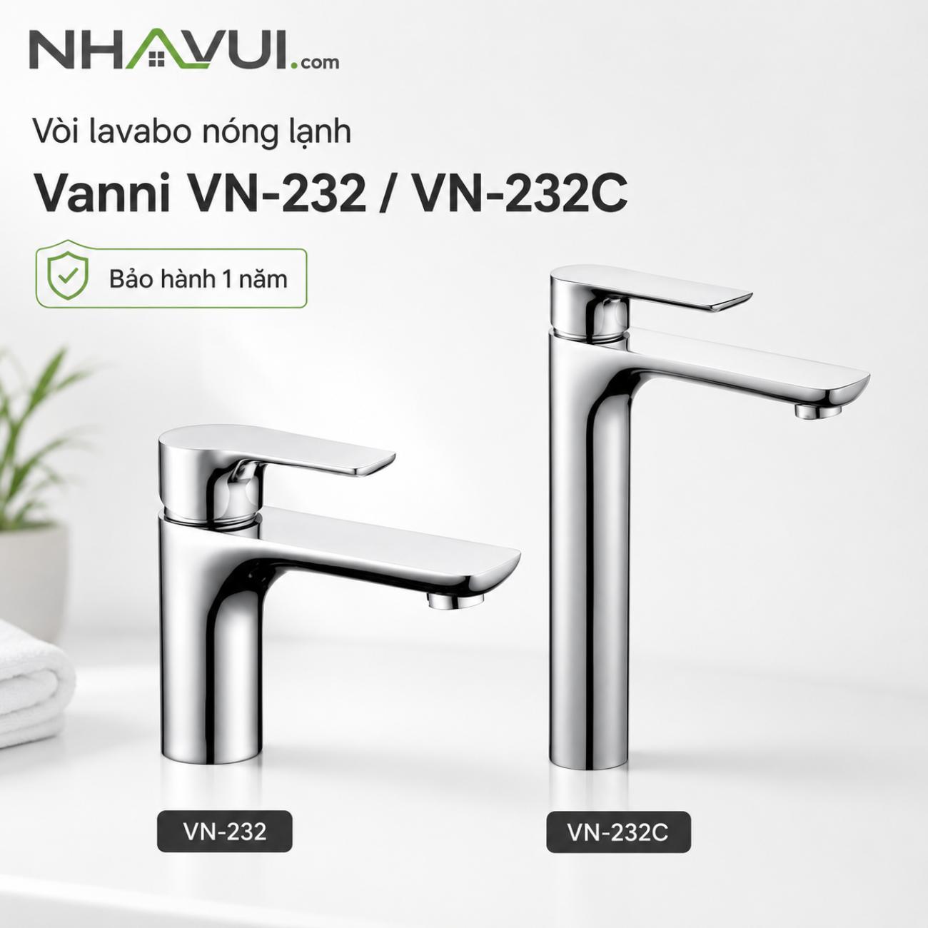 Vòi lavabo nóng lạnh Vanni VN-232 / VN-232C đồng thau mạ chrome