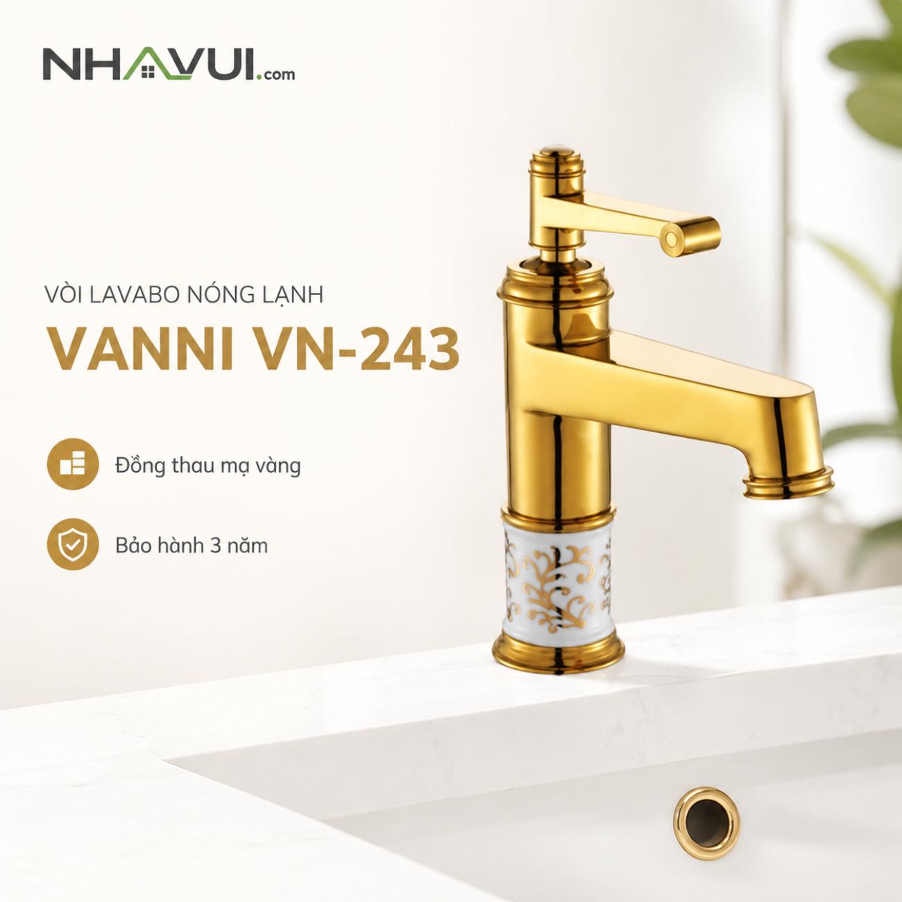 Vòi lavabo nóng lạnh Vanni VN-243 đồng thau mạ vàng