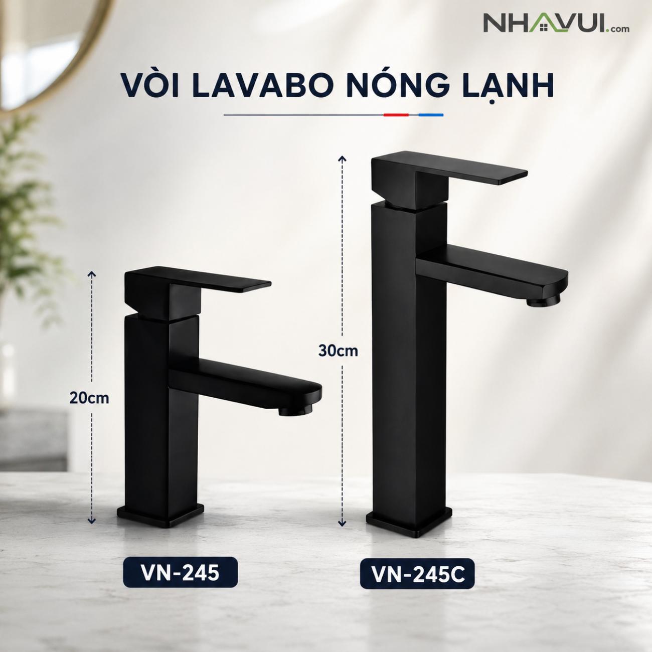 Vòi lavabo nóng lạnh Vanni VN-245/VN-245C đồng thau phủ nano đen