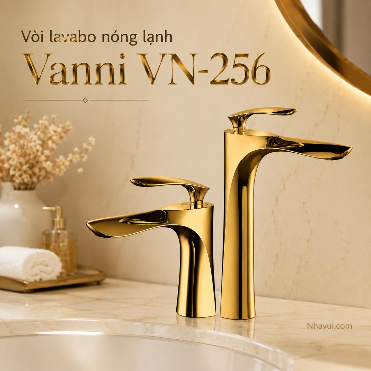 Vòi lavabo nóng lạnh Vanni VN-256 chất liệu đồng thau mạ vàng