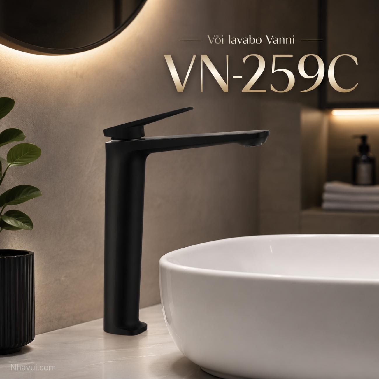 Vòi lavabo nóng lạnh Vanni VN-259C đồng thau sơn tĩnh điện cao 30cm