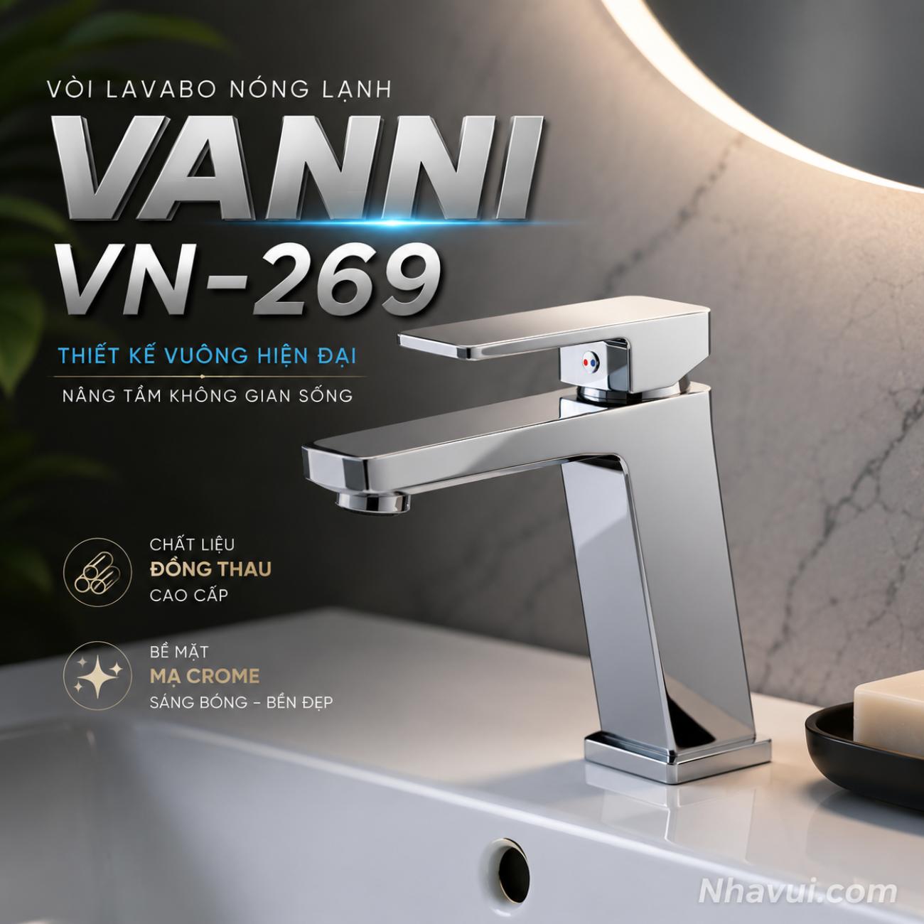 Vòi lavabo nóng lạnh Vanni VN-269 đồng thau mạ crome