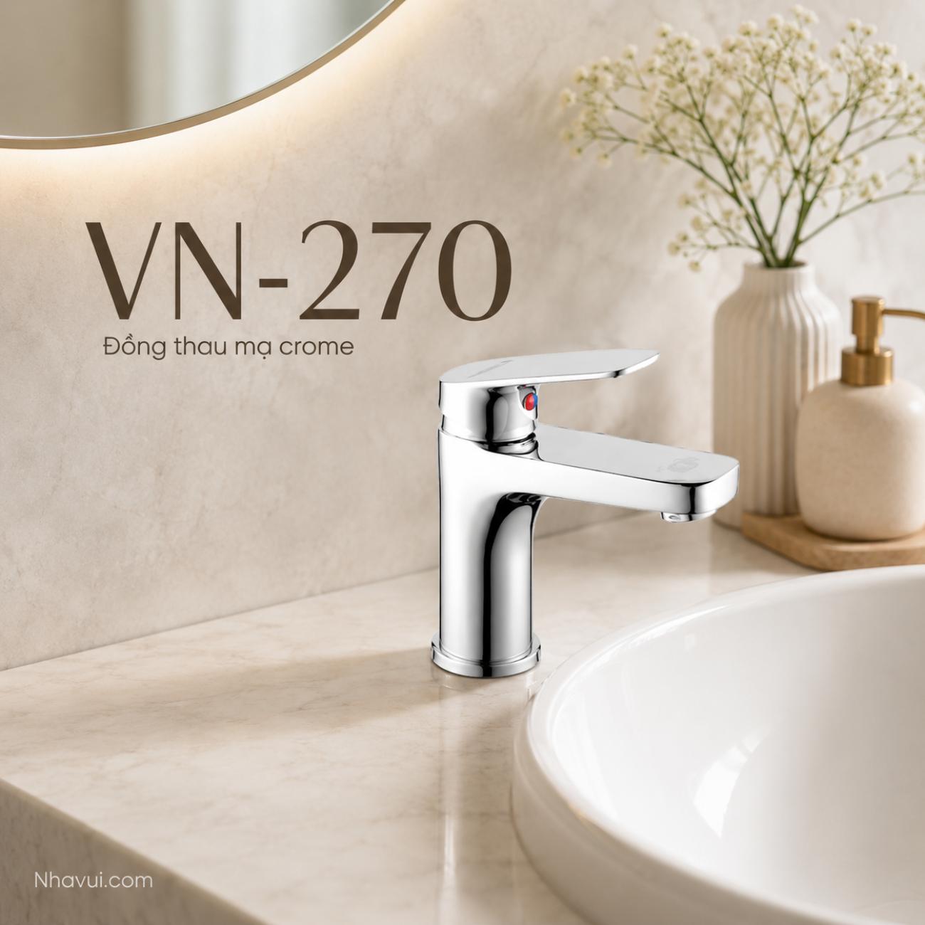 Vòi lavabo nóng lạnh Vanni VN-270 đồng thau mạ crome