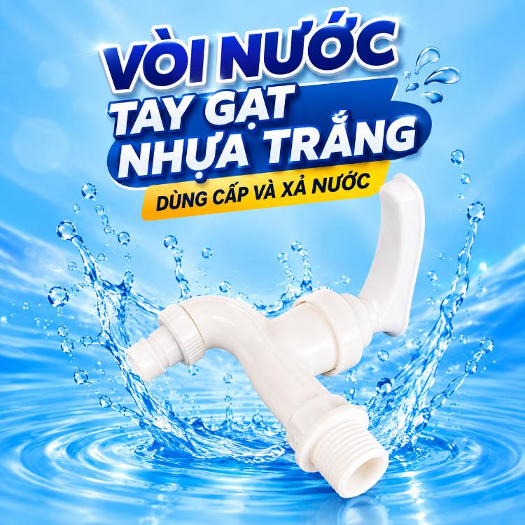 Vòi nước tay gạt nhựa trắng – dùng cấp và xả nước