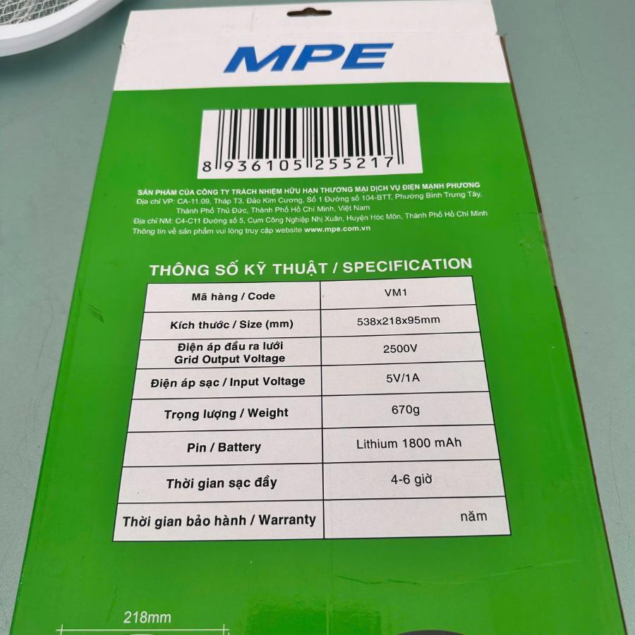 Vợt muỗi MPE VM1 sạc điện 5V/1A có đèn thu hút muỗi
