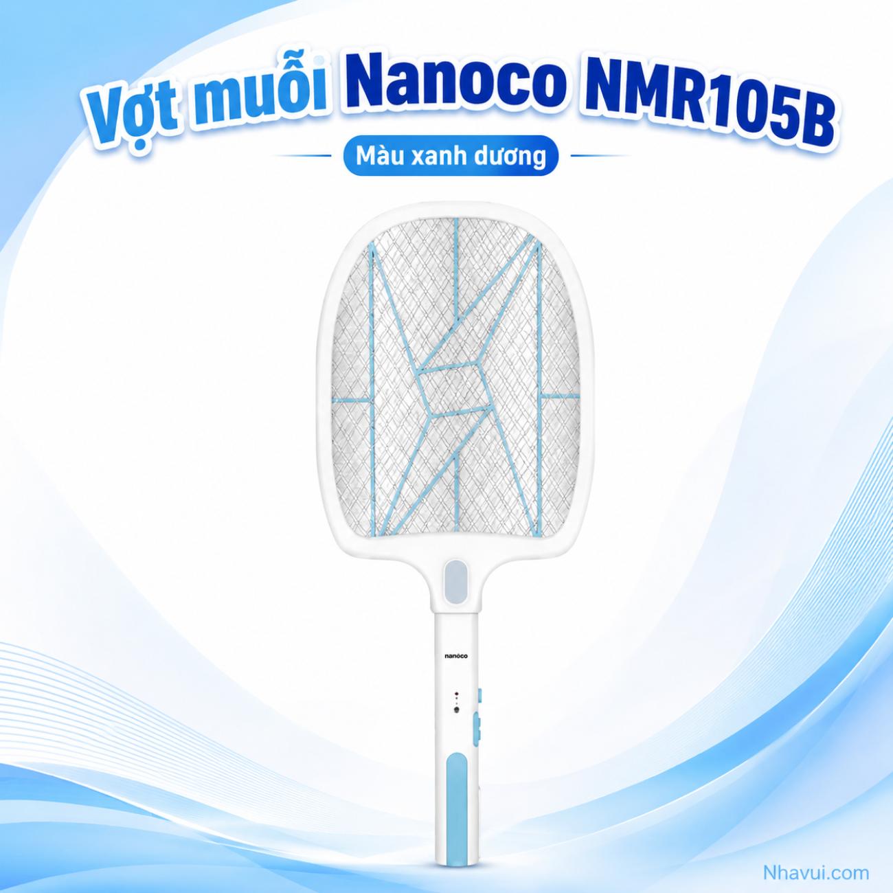 Vợt muỗi Nanoco NMR105B xanh dương có 2 đèn LED siêu sáng