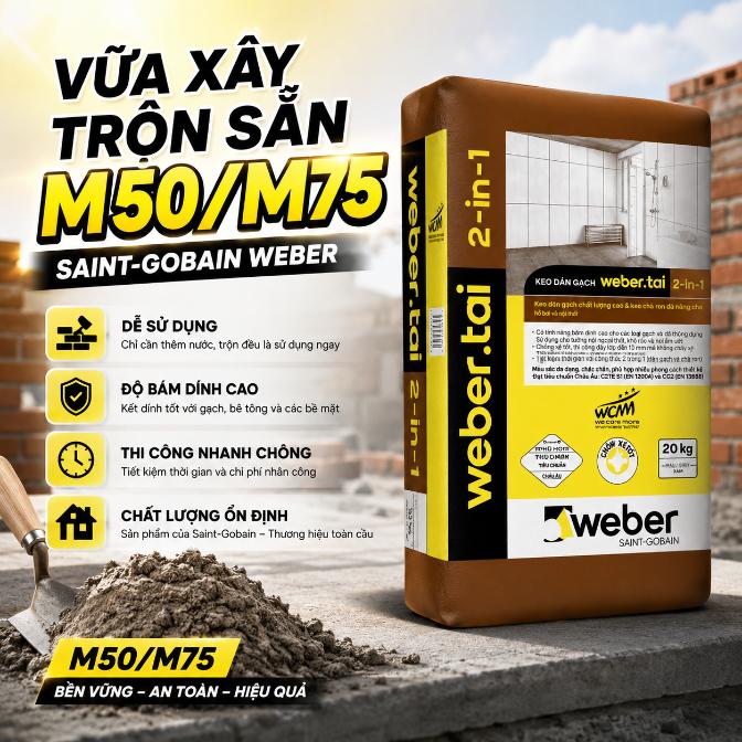 Vữa xây trộn sẵn Saint-Gobain Weber M50/M75