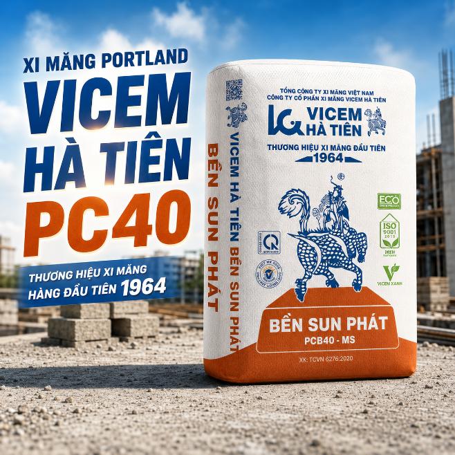 Xi măng Portland Vicem Hà Tiên PC40 bao 50kg